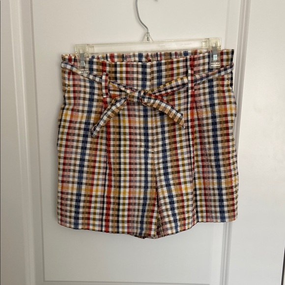LOFT Pants - Loft Multicolor Plaid Gingham High-Waisted Shorts with belt
